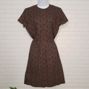 Vintage‎ 1960s Miss Couture Day Dress Embroidered Cotton Dark Preppy Twee